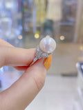 Lunachat 意大利精品925純銀12mm南洋白海水珍珠戒指