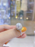 Lunachat 意大利精品925純銀12mm南洋白海水珍珠戒指