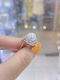 Lunachat 意大利精品925純銀10mm淡水珍珠水晶花戒指