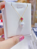 Lunachat 18K GOLD 50份紅寶石 12-13mm 南洋白珍珠頸鍊*