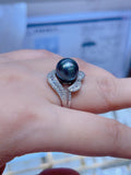 Lunachat 意大利工藝925純銀10-11 mm大溪地珍珠水晶戒指
