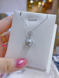 Lunachat 日本18K金鑽石精品銀綠色11mm 大溪地海水珍珠頸鍊*