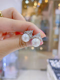 Lunachat 日本925純銀水晶10-11mm南洋白海水珍珠耳環*