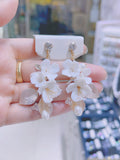 Lunachat 意大利工藝純銀陶瓷花淡水珍珠金色夾耳環 4 Earclips