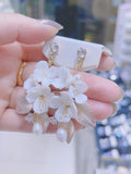 Lunachat 意大利工藝純銀陶瓷花淡水珍珠金色夾耳環 4 Earclips