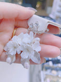Lunachat 意大利工藝純銀陶瓷花淡水珍珠銀色夾耳環 4 Earclips