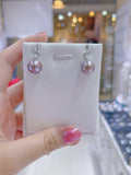 Lunachat 日本工藝925純銀10-11mm迷人紫珍珠蝴蝶結耳環