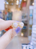 Lunachat 日本925純銀水晶8-9mm白色淡水珍珠夾耳環Earclips