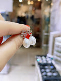 Lunachat 日本925純銀櫻花水晶11-12mm水滴形淡水珍珠耳環