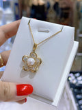 Lunachat 日本925純銀金色水晶10mm天然淡水珍珠頸鍊