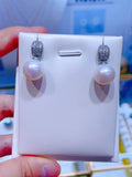 Lunachat 日本925純銀奢華水晶12-13mm南洋白海水珍珠耳環