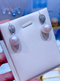 Lunachat 日本925純銀奢華水晶12-13mm南洋白海水珍珠耳環