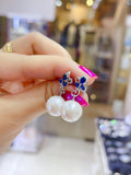 Lunachat 日本925純銀藍色蝴蝶12-13mm強光淡水珍珠耳環