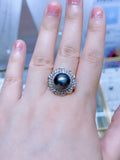 Lunachat 意大利工藝925純銀11-12mm大溪地珍珠水晶戒指
