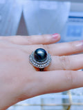 Lunachat 意大利工藝925純銀11-12mm大溪地珍珠水晶戒指
