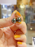 Lunachat 18K GOLD 9-10mm 大溪地孔雀綠珍珠耳環