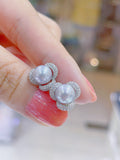 Lunachat 日本925純銀8.5-9mm日本真多麻珍珠花花耳環