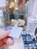 Lunachat 日本工藝925純銀7-8mm 日本Akoya 珍珠金花耳環