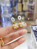 Lunachat 日本925純銀4-6mm白色淡水珍珠太陽花夾耳環Earclips