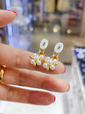 Lunachat 日本925純銀4-6mm白色淡水珍珠太陽花夾耳環Earclips