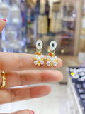 Lunachat 日本925純銀4-6mm白色淡水珍珠太陽花夾耳環Earclips
