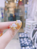 Lunachat 日本工藝925純銀7-8mm 日本Akoya 珍珠金花耳環2