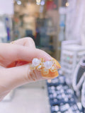 Lunachat 日本工藝925純銀7-8mm 日本Akoya 珍珠金花耳環2
