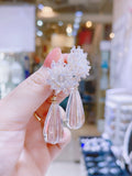 Lunachat 日本純銀白色水晶花球長夾耳環Earclips