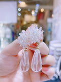 Lunachat 日本純銀白色水晶花球長夾耳環Earclips
