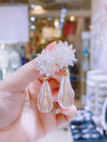 Lunachat 日本純銀白色水晶花球長夾耳環Earclips