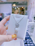 Lunachat 日本925純銀水晶11mm天然強光淡水珍珠山茶花頸鍊
