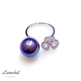 Lunachat 意大利精品925純銀水晶12-13 mm 夢幻紫海水珍珠戒指
