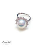 Lunachat 意大利精品925純銀12mm南洋白海水珍珠太陽花戒指