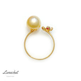 Lunachat 日本18K金紅寶石9-10mm南洋金海水珍珠戒指*