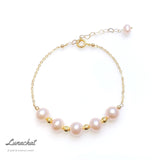 Lunachat 日本K金小金球五顆粉紅色9mm淡水珍珠手鍊 | 珍珠手鍊