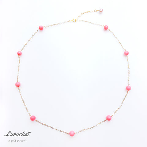Lunachat K金日本5mm momo 粉紅珊瑚頸鍊