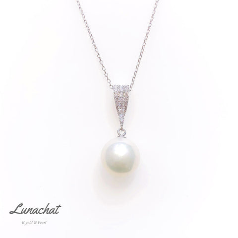 Lunachat 日本925純銀水晶白透粉11mm天然南洋海水珍珠頸鍊