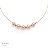 Lunachat 日本K金小金球五顆粉紅色9mm淡水珍珠頸鍊