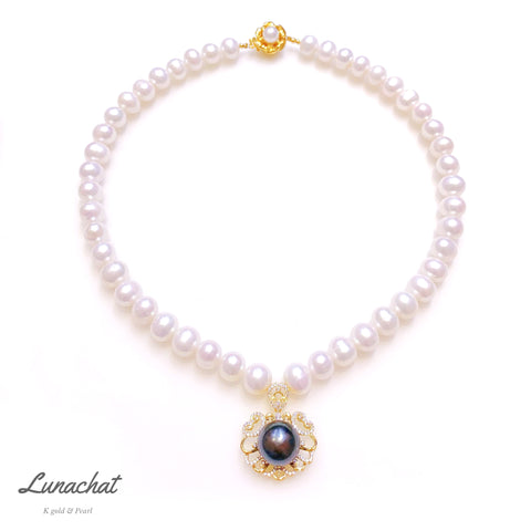 Lunachat 日本925 純銀珍珠扣9-10mm白透粉日本淡水珍珠/14mm大溪地珍珠頸鍊｜南洋珍珠頸鏈 |大溪地珍珠頸鏈｜珍珠吊墜| pearl necklace| Akoya珍珠頸鏈香港| Wedding necklace |  結婚頸鏈 | 結婚禮物| 