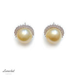 Lunachat 925純銀水晶10mm 南洋金海水珍珠耳環