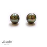 Lunachat 18K GOLD 9.1mm 大溪地孔雀綠珍珠耳環
