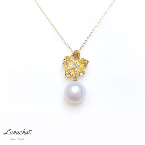 Lunachat 日本925純銀奢華金花11mm南洋白海水珍珠頸鍊｜南洋珍珠頸鏈 |大溪地珍珠頸鏈｜珍珠吊墜| pearl necklace| Akoya珍珠頸鏈香港| Wedding necklace