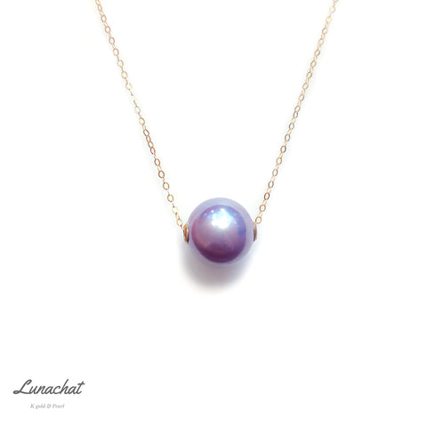 Lunachat 日本18K金精品奢華款大單顆12mm夢幻紫色珍珠頸鍊*