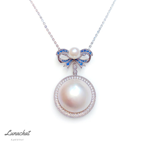 Lunachat 意大利工藝925純銀15-16mm mabe pearl 5-6mm日本Akoya珍珠蝴蝶結頸鍊｜馬貝珍珠頸鏈｜南洋珍珠頸鏈 |大溪地珍珠頸鏈｜珍珠吊墜| pearl necklace| Akoya珍珠頸鏈香港| Wedding necklace