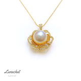 Lunachat 日本925純銀12.3mm強光南洋白海水珍珠花花頸鍊