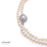 Lunachat 意大利工藝925純銀8-9mm 淡水珍珠水晶花頸鍊