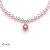Lunachat 日本925 純銀珍珠扣9-10mm白透粉/12-13mm粉紫日本淡水珍珠頸鍊