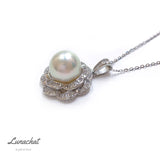 Lunachat 意大利工藝925純銀11mm 澳白珍珠立體花頸鍊