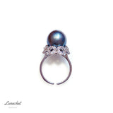 Lunachat 925純銀水晶 11-12 mm大溪地海水珍珠花形戒指