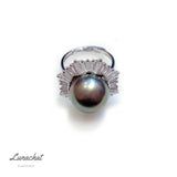 Lunachat 意大利精品925純銀水晶11-12 mm大溪地海水珍珠戒指